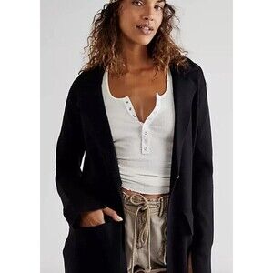 Free People Sweater Blazer Black Sarah Knit Long Line Cardigan minimalist small